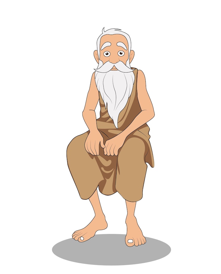Vettore un vecchio del villaggio seduto posa disegno di personaggi dei cartoni animati