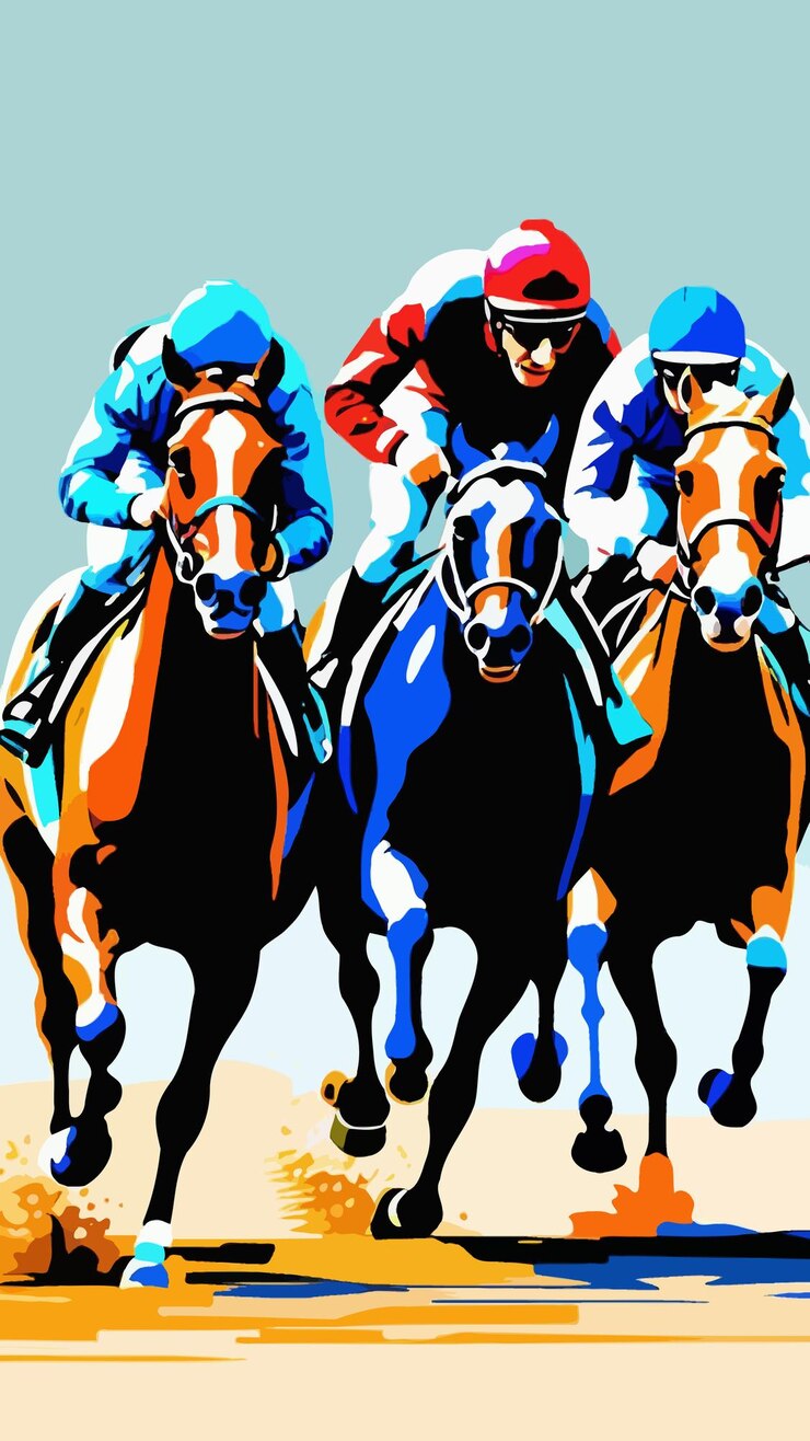 Vettore un vettore di disegni illustrativi di corse di cavalli