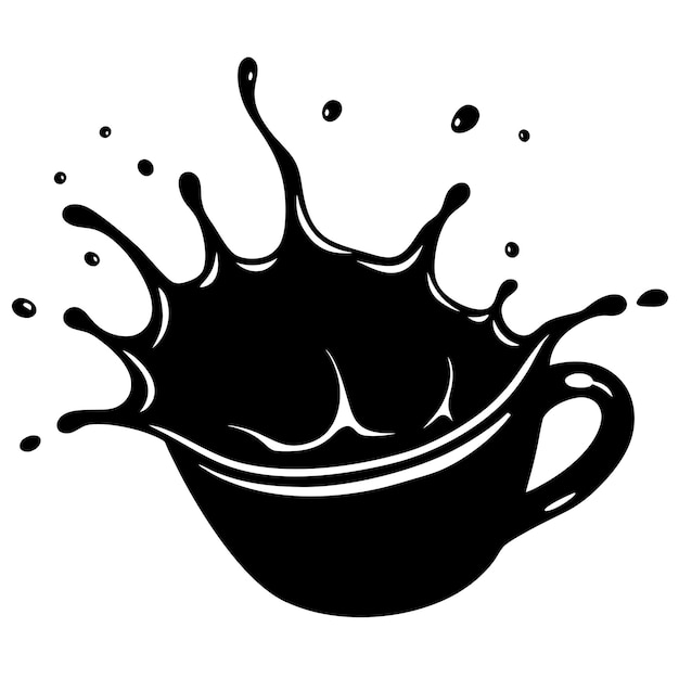 Un vettore dinamico di spruzzi di caffè con archi e goccioline di fluido in aria