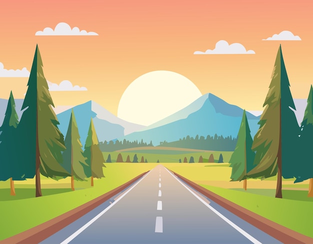 Un viaggio sereno Un tramonto mozzafiato attraverso le montagne