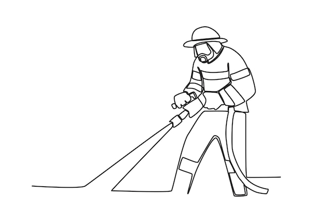 Un vigile del fuoco ha spento il fuoco Disegno di una linea del vigile del fuoco