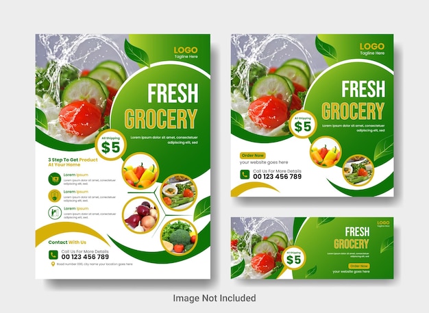 Un volantino per generi alimentari freschi con uno sfondo verde