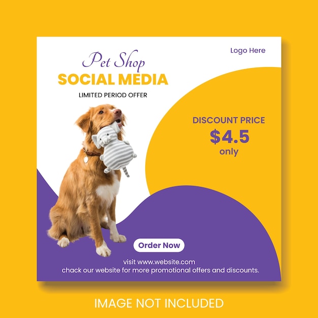 Un volantino per la vendita sui social media di un negozio di animali.