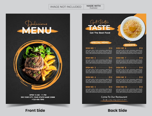 un volantino per un ristorante chiamato menu del cibo