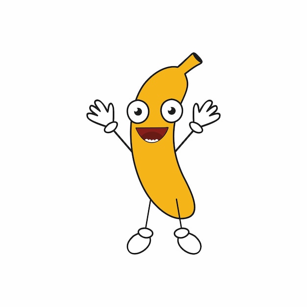Una banana allegra con grandi occhi dà il benvenuto. Faccina sorridente per i social network.