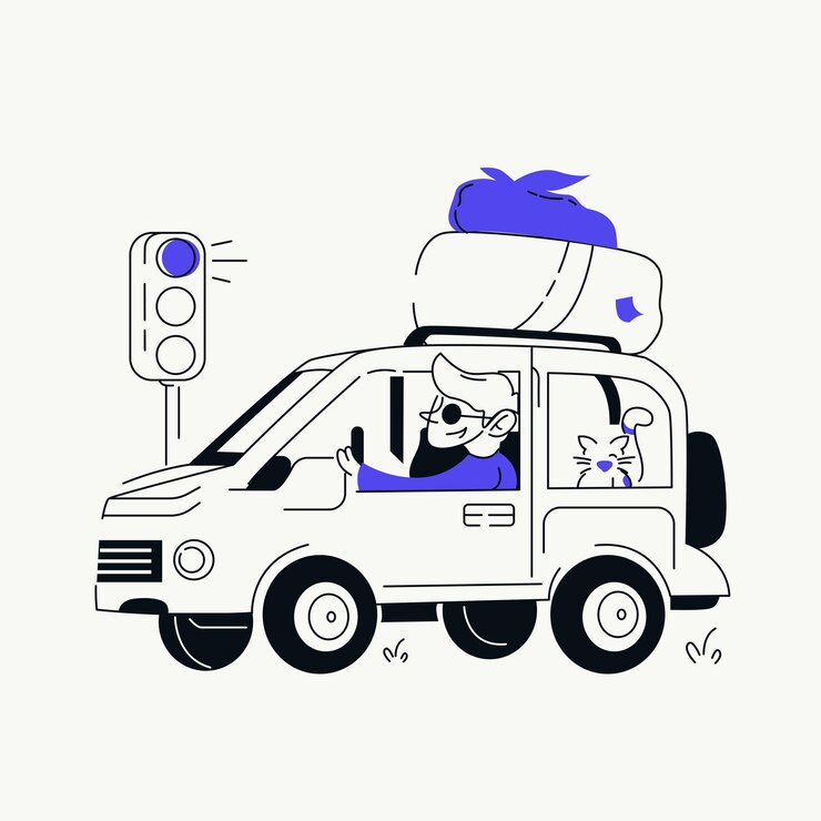Una bella illustrazione di un'auto mentre si viaggia negli Stati Uniti