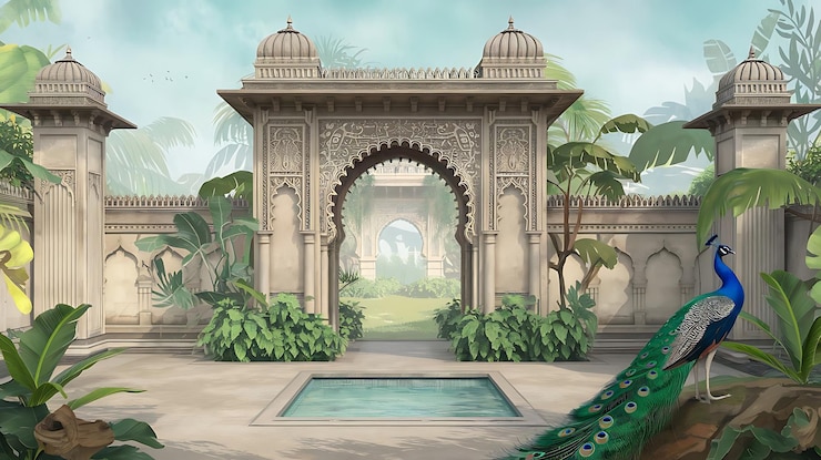 Vettore una bellissima illustrazione del tradizionale giardino mughal