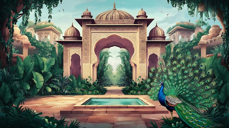 Vettore una bellissima illustrazione del tradizionale giardino mughal