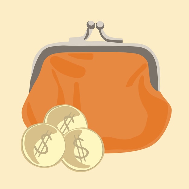 Una borsa arancione con dentro una moneta da un dollaro.