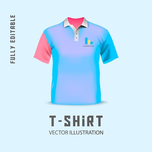 una camicia blu e rosa con la parola t-shirt su di essa