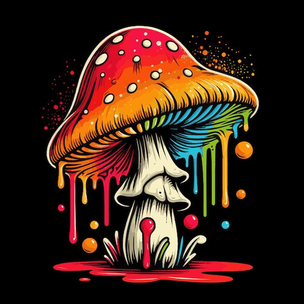 Una carina illustrazione di funghi arcobaleno che si sciolgono