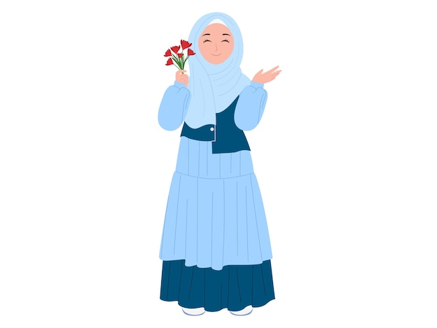 Una carina musulmana con un'illustrazione di fiori
