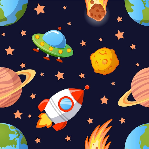 una carta da parati a tema spaziale con pianeti e stelle