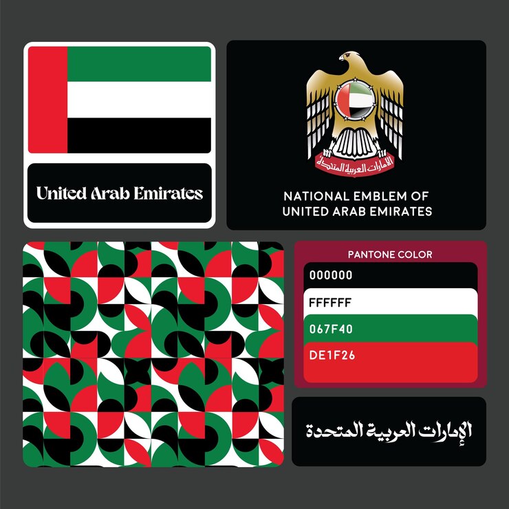 una carta nera e rossa degli Emirati Arabi con le parole Emirati Arabi Uniti