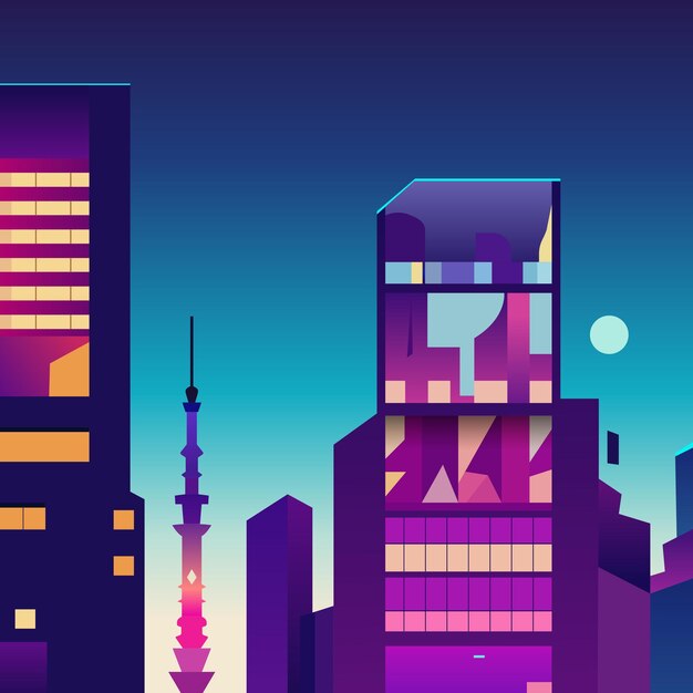 Una città notturna sullo sfondo dai colori viola