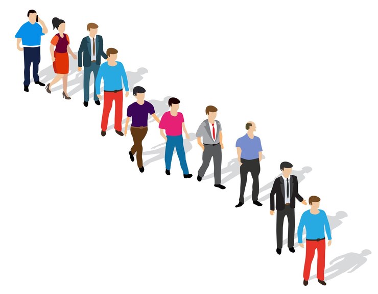Vettore una coda di persone in attesa del loro turno in piedi per strada per il design e l'illustrazione concettuale aziendale