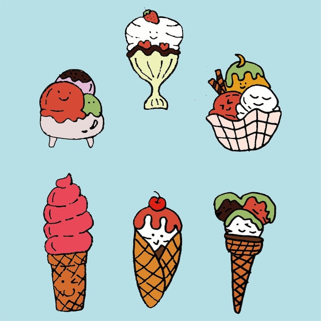 una collezione di coni gelato e palline per gelato