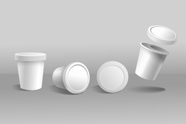 Una collezione di contenitori di plastica per modelli di alimenti in design 3D realistico immagine in bianco e nero