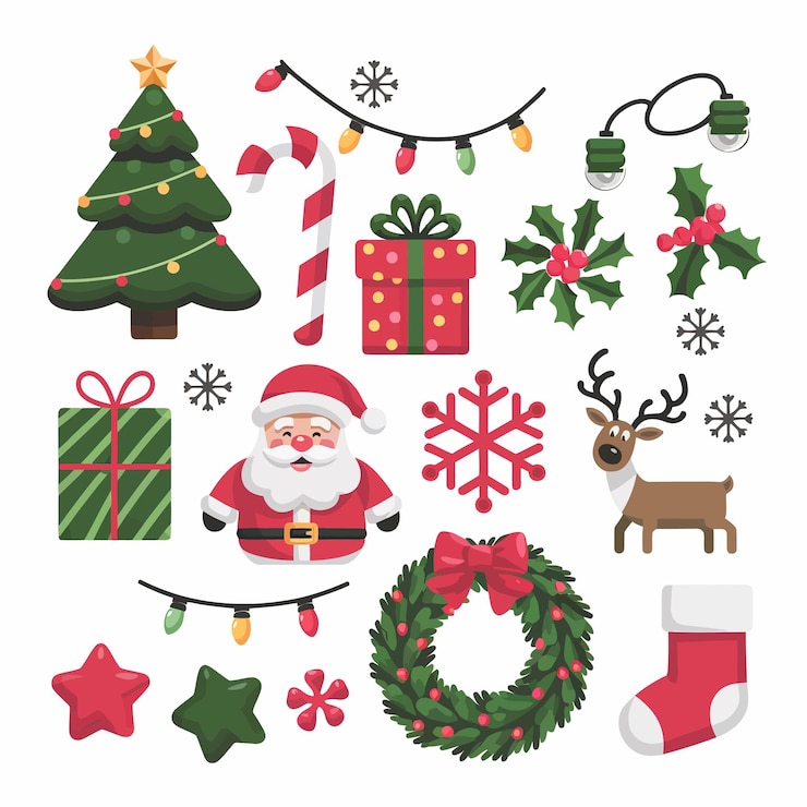 Vettore una collezione di decorazioni natalizie tra cui santa santa santa e santa
