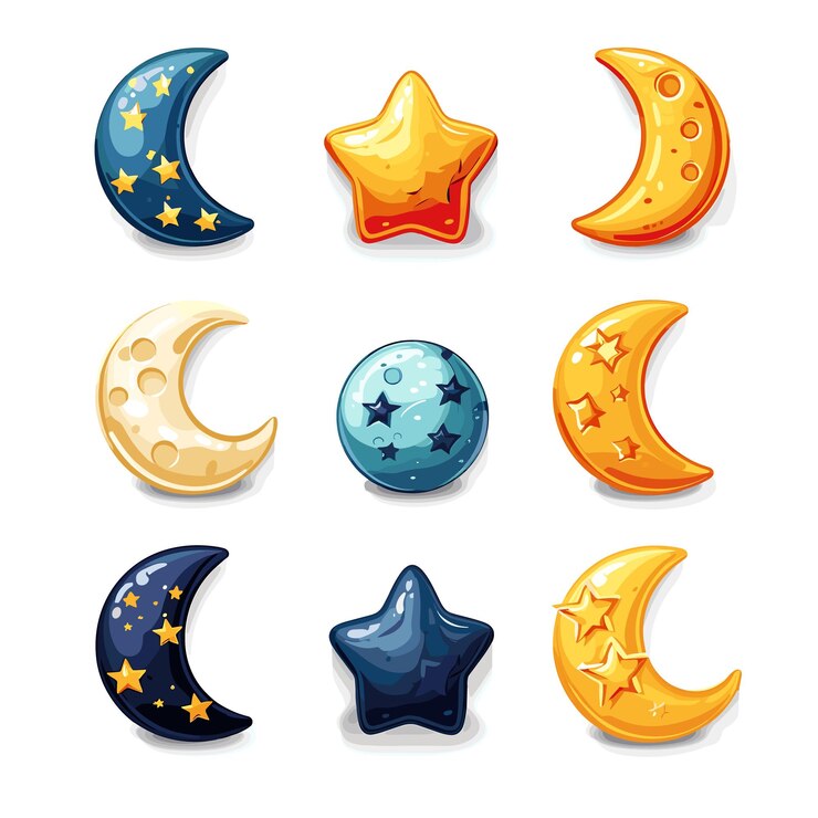 Vettore una collezione di diversi disegni di stelle e luna