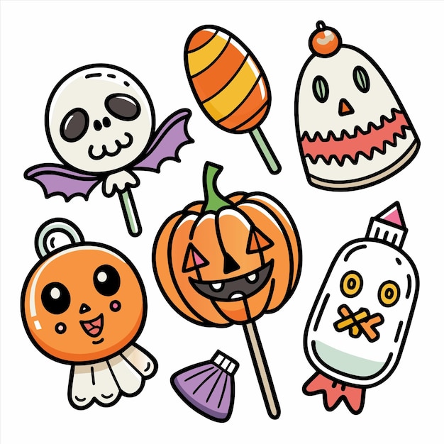 una collezione di oggetti di Halloween tra cui una zucca una zucca e una zucca