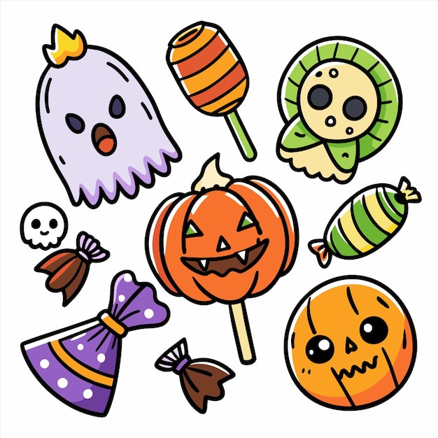 una collezione di oggetti per Halloween tra cui zucche spettrali spettrali e spettrali