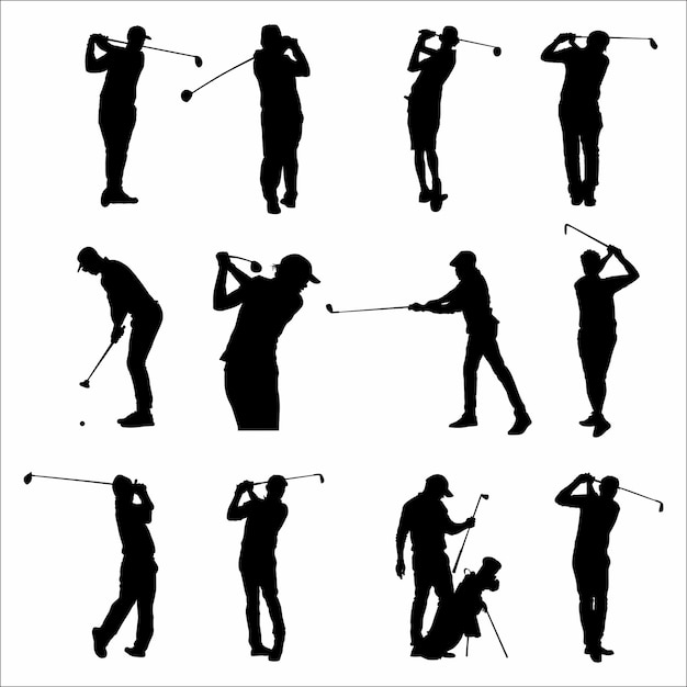 Una collezione di silhouette di uomini che giocano a golf