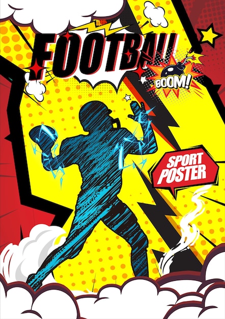 Una copertina a fumetti per una partita di calcio con un uomo con un casco e una palla.