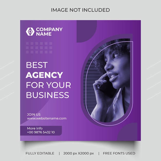 Una copertina prodotto viola e bianca per la migliore agenzia per il tuo business.