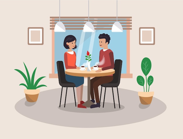 Una coppia innamorata sta cenando in un caffè Illustrazione vettoriale
