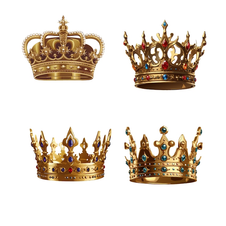 Vettore una corona d'oro con una corona e altre corone d'oro