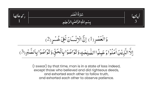 Una delle Sura del Corano Majeed con traduzione in inglese