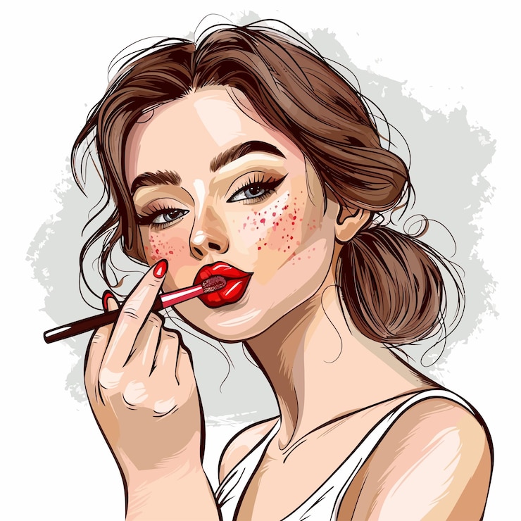 Vettore una donna con un trucco sul viso è dipinta con le parole "freckles quotes"