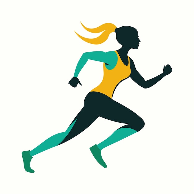 una donna in corsa con un tank top giallo e un top verde e nero