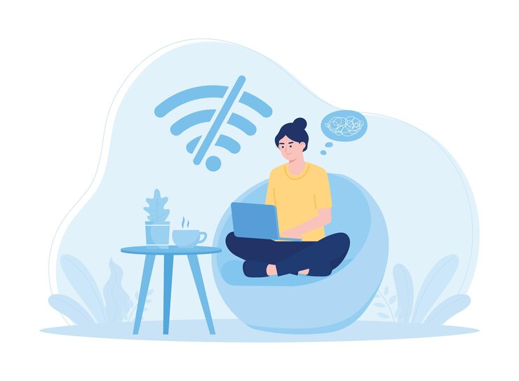 una donna sta avendo problemi di internet concetto illustrazione piatta