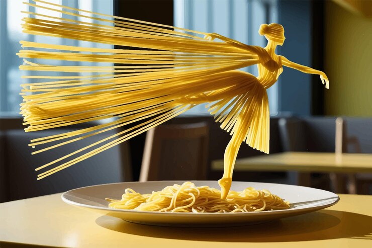 Vettore una donna sta cucinando spaghetti con spaghetti e spaghetti