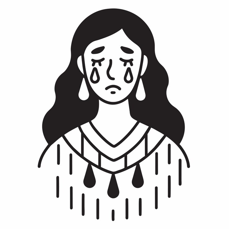 Vettore una donna triste in un vestito che scorre versando lacrime