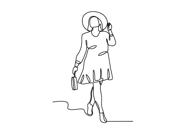 Una donna vestita con abiti primaverili Disegno on-line primaverile