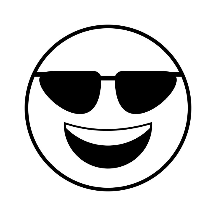 Vettore una faccia sorridente con gli occhiali da sole e uno sfondo bianco