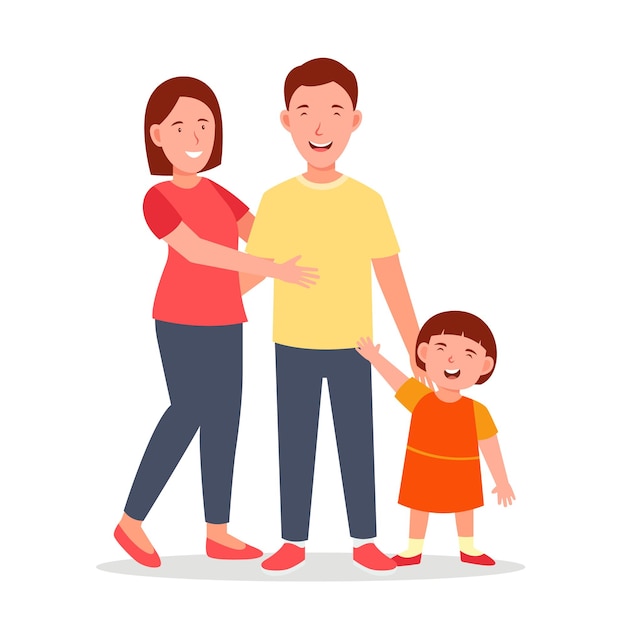 Una famiglia con un bambino su uno sfondo bianco