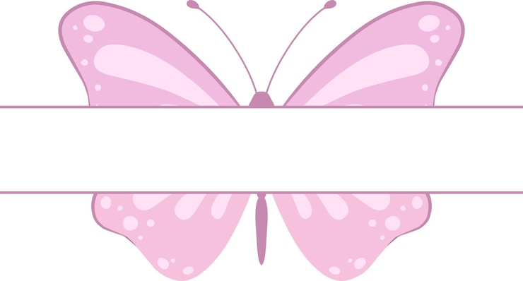 Vettore una farfalla rosa con una cornice bianca con strisce rosa