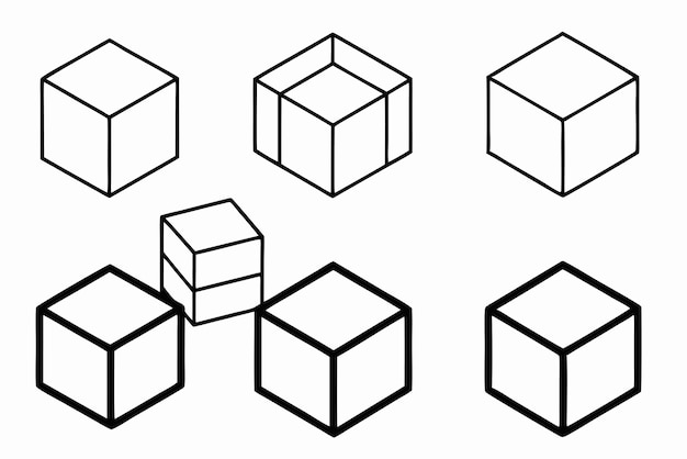 una fila di scatole con uno che dice cubo su di essa