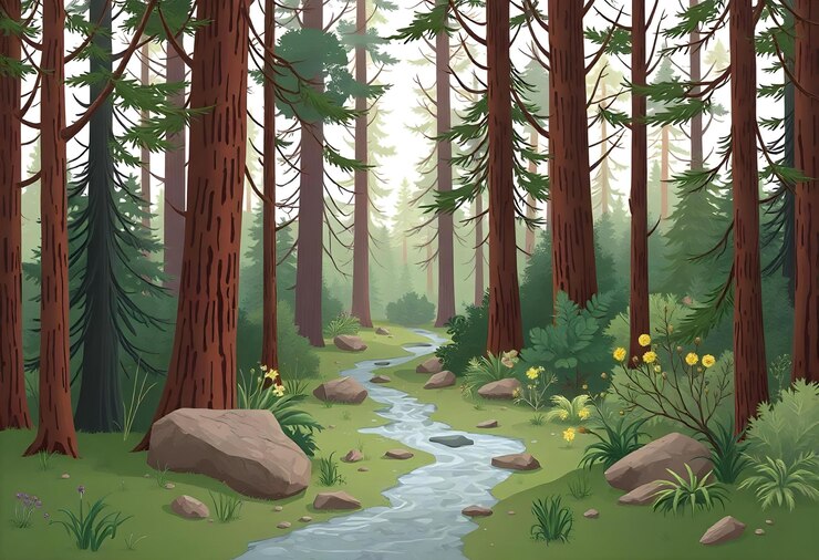 una foresta attraversata da un ruscello