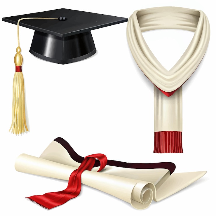 Vettore una foto di un berretto di laurea e una sciarpa con un tassel su di esso