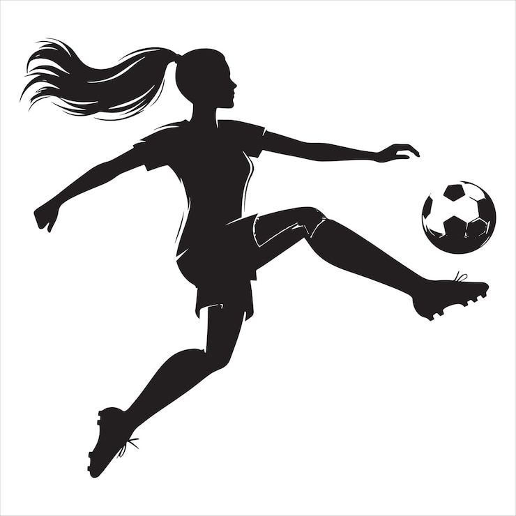 Vettore una foto di una donna che calcia una palla da calcio