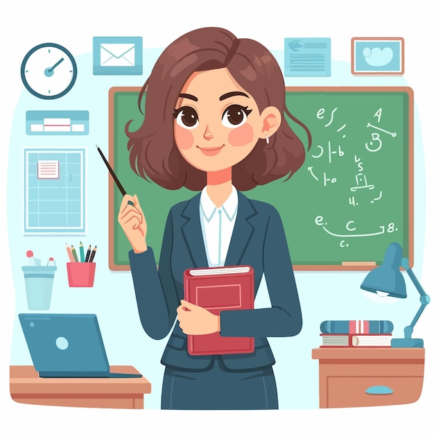 una foto di una donna in una classe con una penna e un quaderno