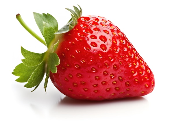 una fragola con una foglia verde sopra