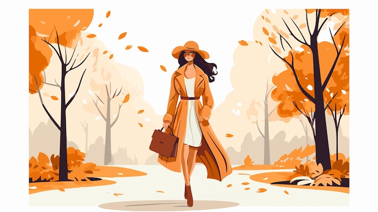 Vettore una giovane donna elegante che cammina nel parco durante la stagione autunnale