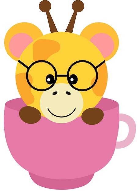 Una giraffa carina con gli occhiali dentro una tazza