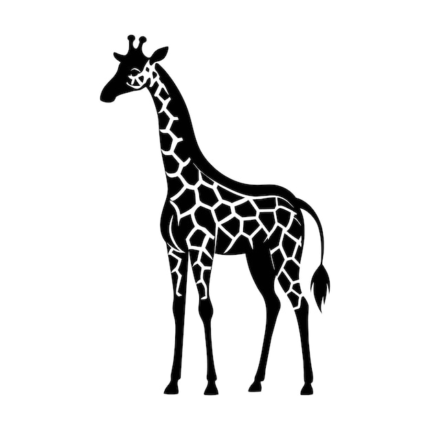 Una giraffa con un disegno in bianco e nero su sfondo bianco